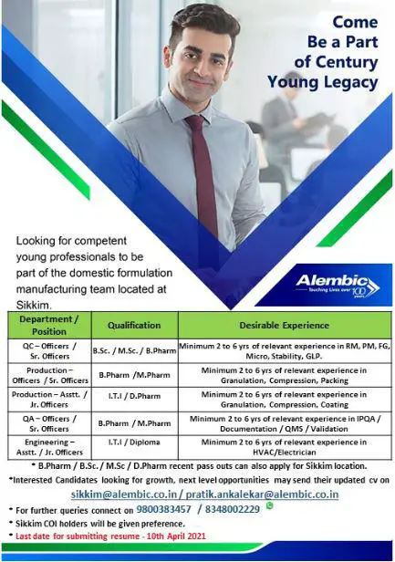 Alembic Pharma Multiple Depts Vacancies-Apply Now
